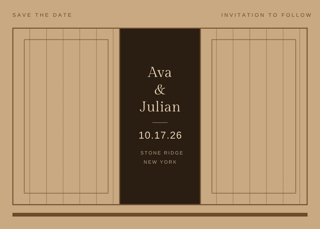 Barn Door — rustic brown save the date template, editable in Canva