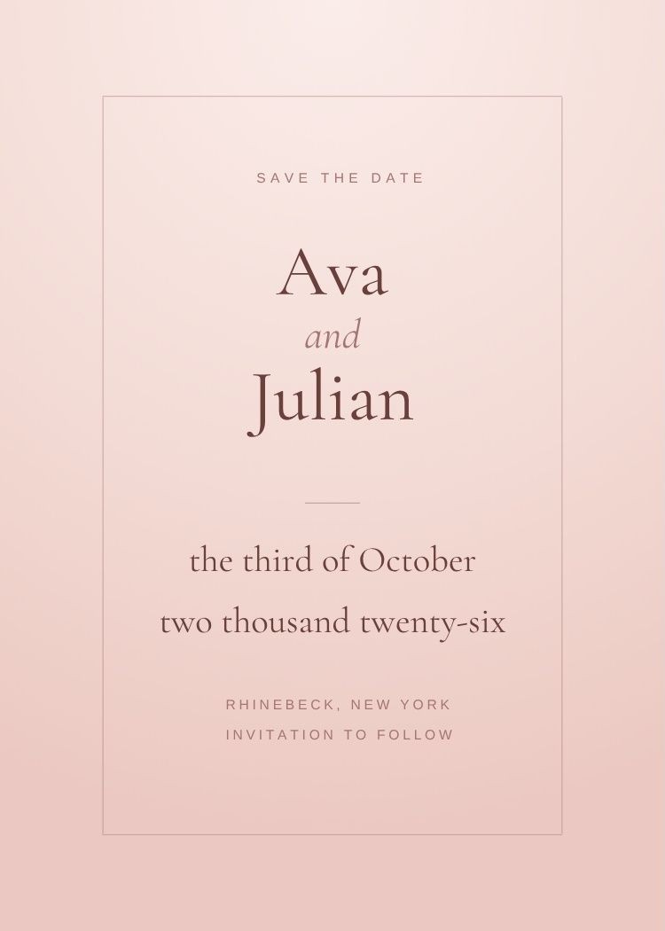 Blush Frame — elegant blush save the date template, editable in Canva