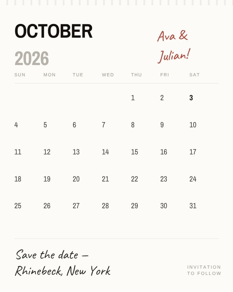 Calendar Page — whimsical black and white save the date template, editable in Canva
