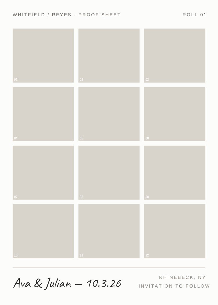 Contact Sheet — photo neutral save the date template, editable in Canva