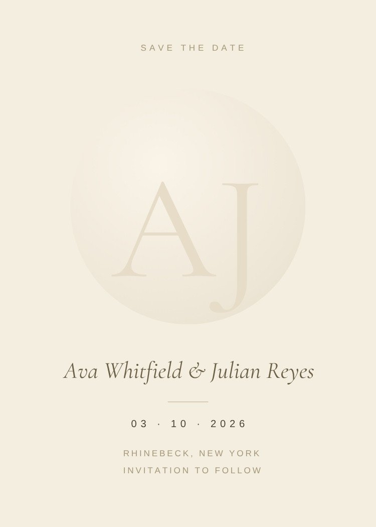 Deboss Monogram — elegant neutral save the date template, editable in Canva