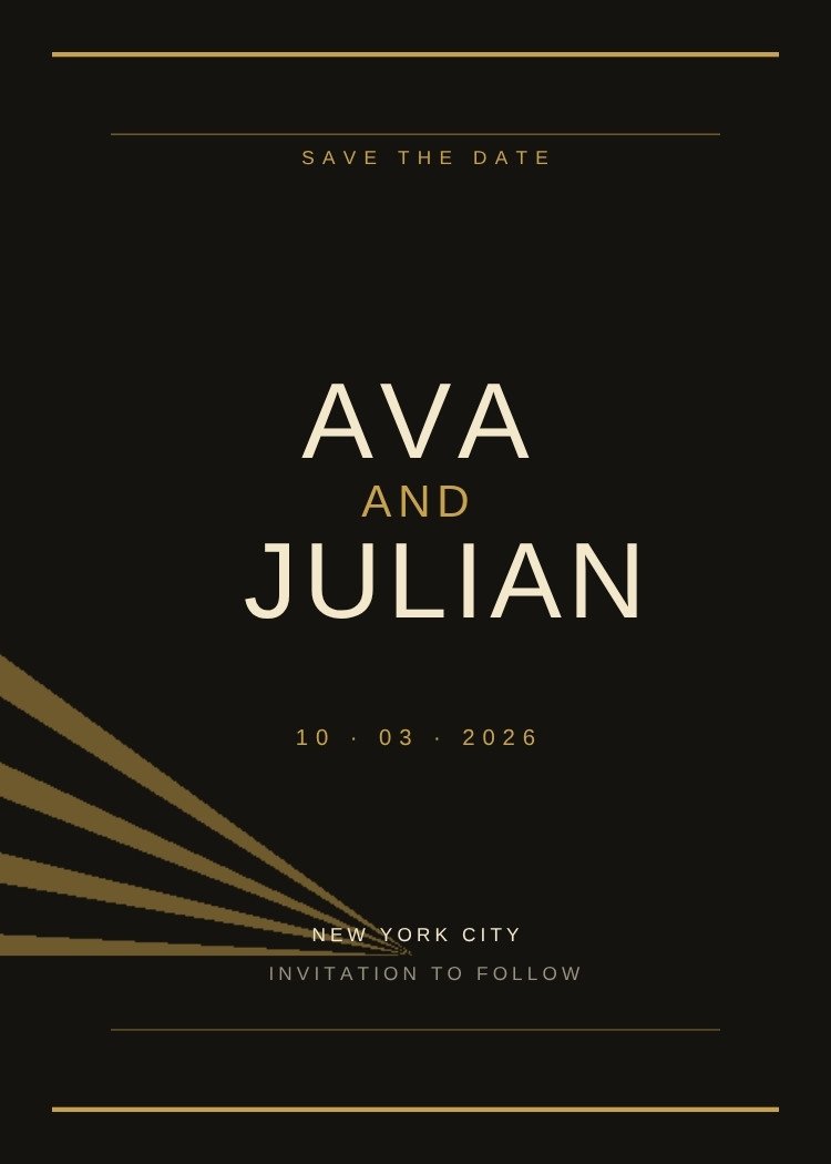 Deco Fan — art deco gold save the date template, editable in Canva