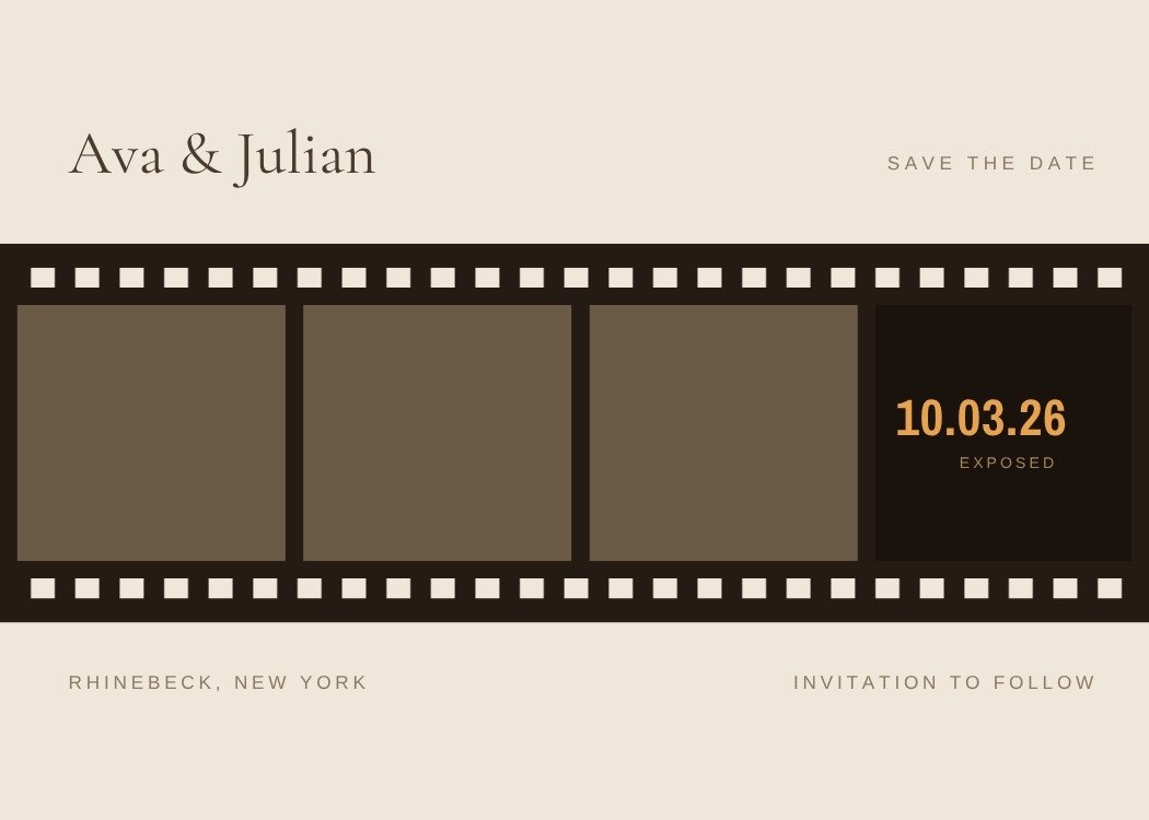 Film Strip — retro brown save the date template, editable in Canva