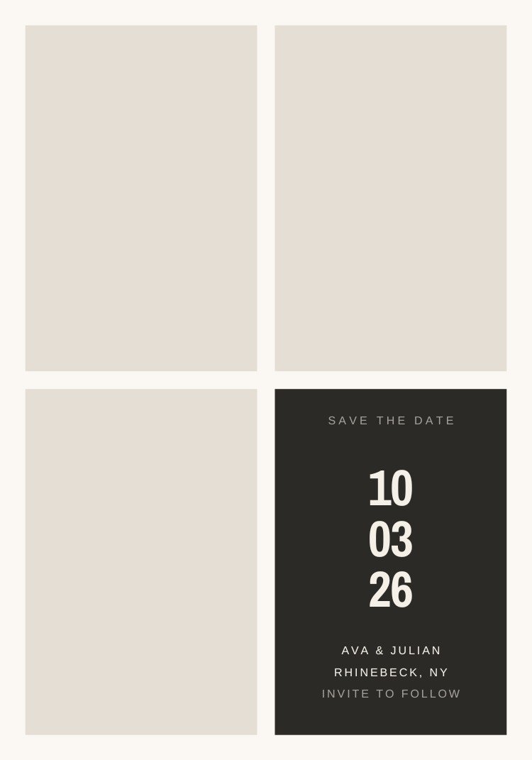 Four Up — minimalist neutral save the date template, editable in Canva