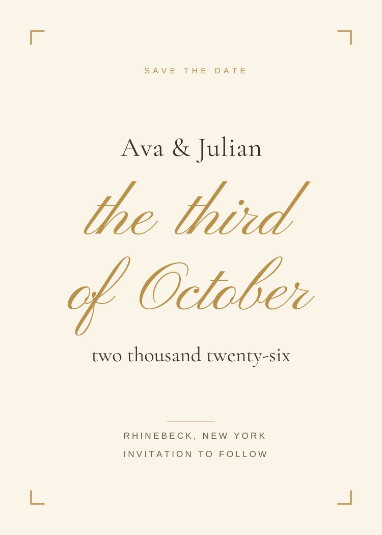 Gilded Frame — elegant gold save the date template, editable in Canva