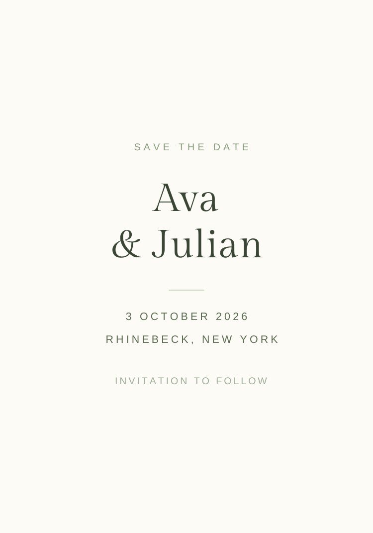 Ivory Minimal — minimalist neutral save the date template, editable in Canva