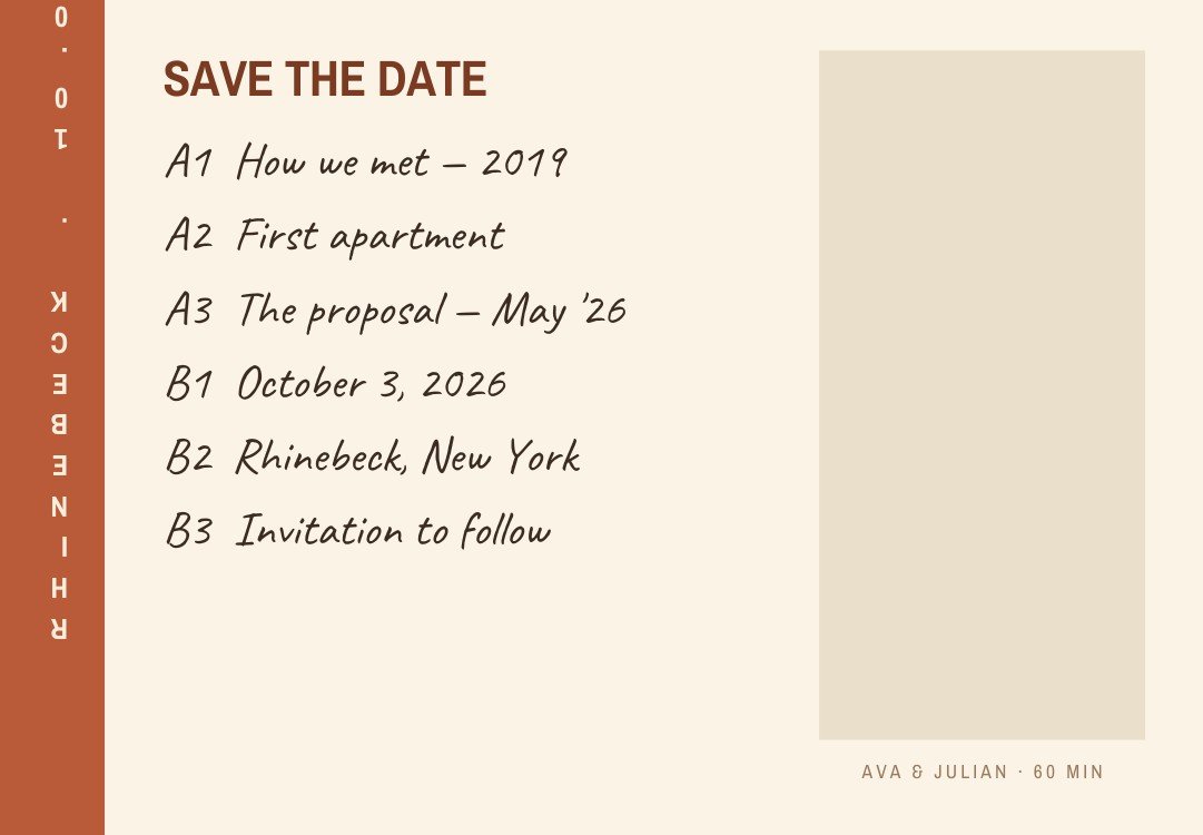 Mixtape — retro terracotta save the date template, editable in Canva
