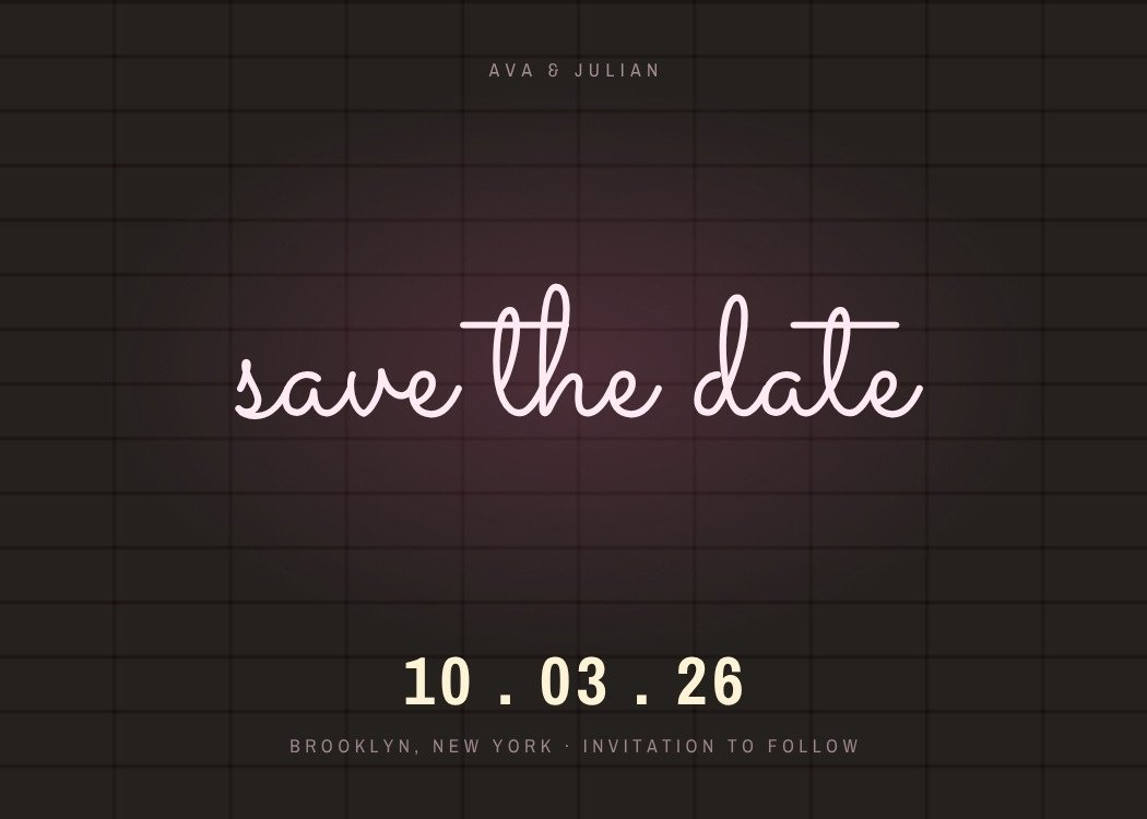 Neon Sign — modern pink save the date template, editable in Canva