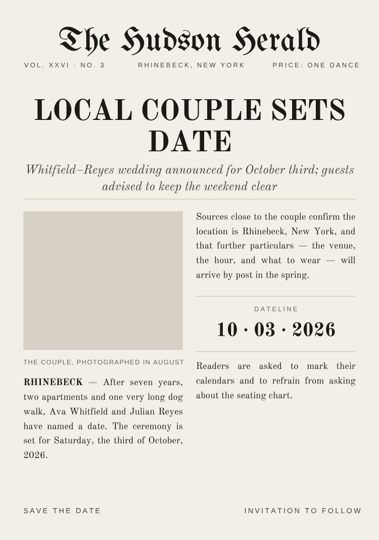 Newsprint — vintage black and white save the date template, editable in Canva