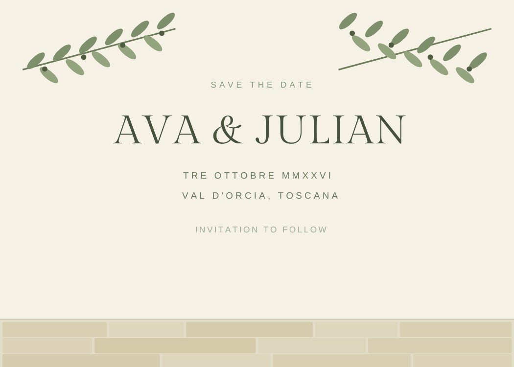Olive Grove — botanical sage green save the date template, editable in Canva