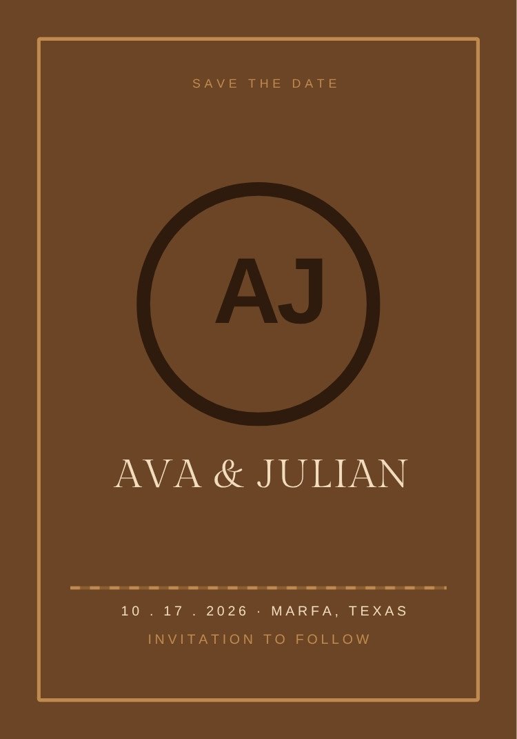 Ranch Brand — rustic brown save the date template, editable in Canva