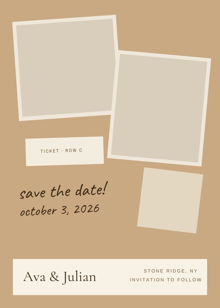 Scrapbook — rustic brown save the date template, editable in Canva