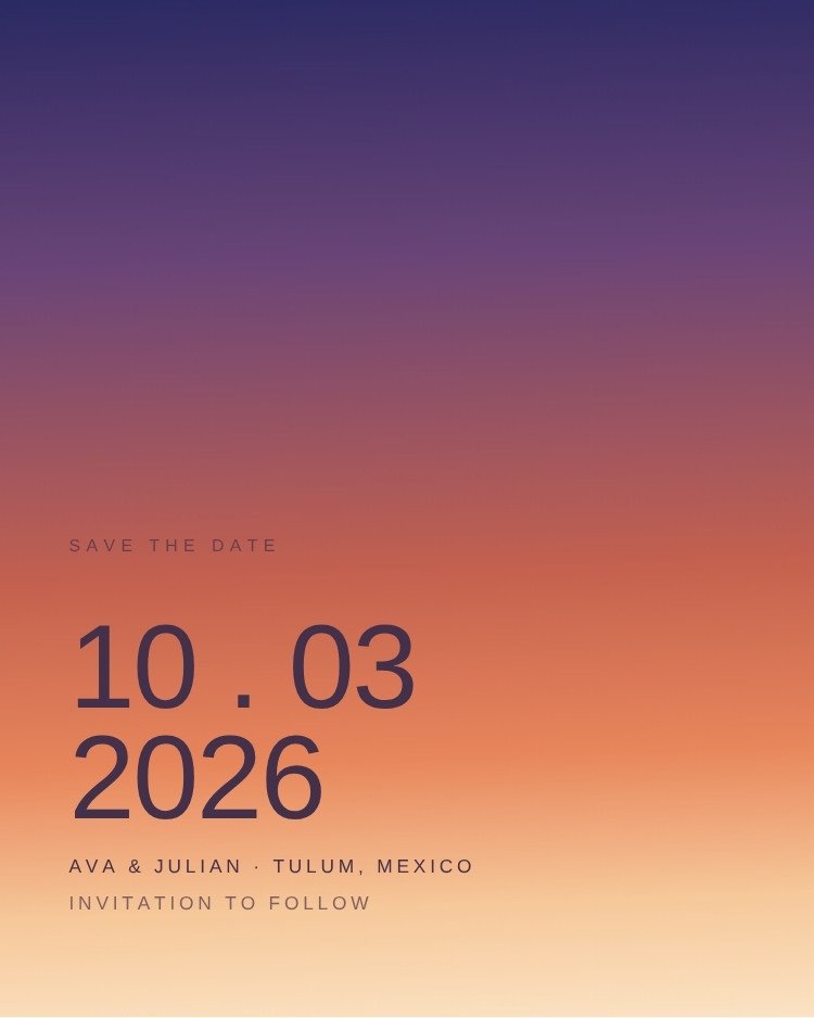 Sunset Gradient — modern colorful save the date template, editable in Canva