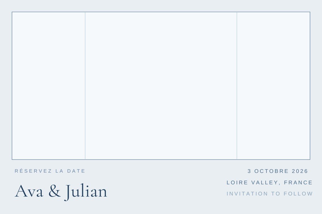 Toile Blue — classic dusty blue save the date template, editable in Canva