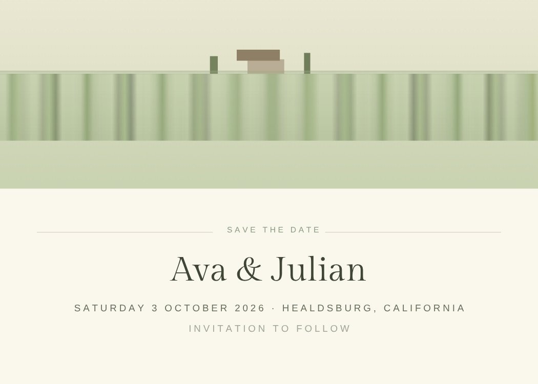 Vineyard Row — elegant sage green save the date template, editable in Canva
