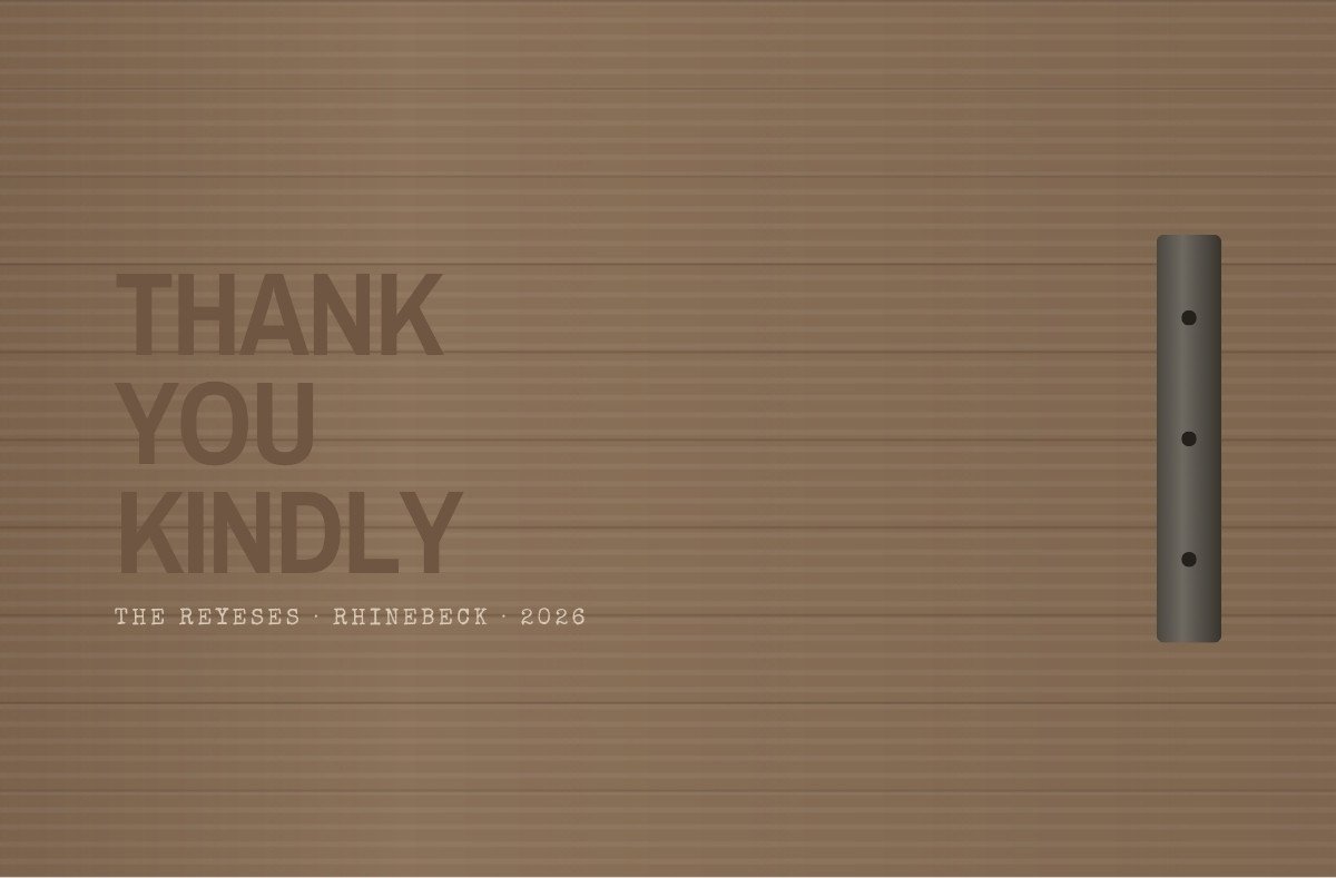 Barn Plank — rustic brown wedding thank you card template, editable in Canva