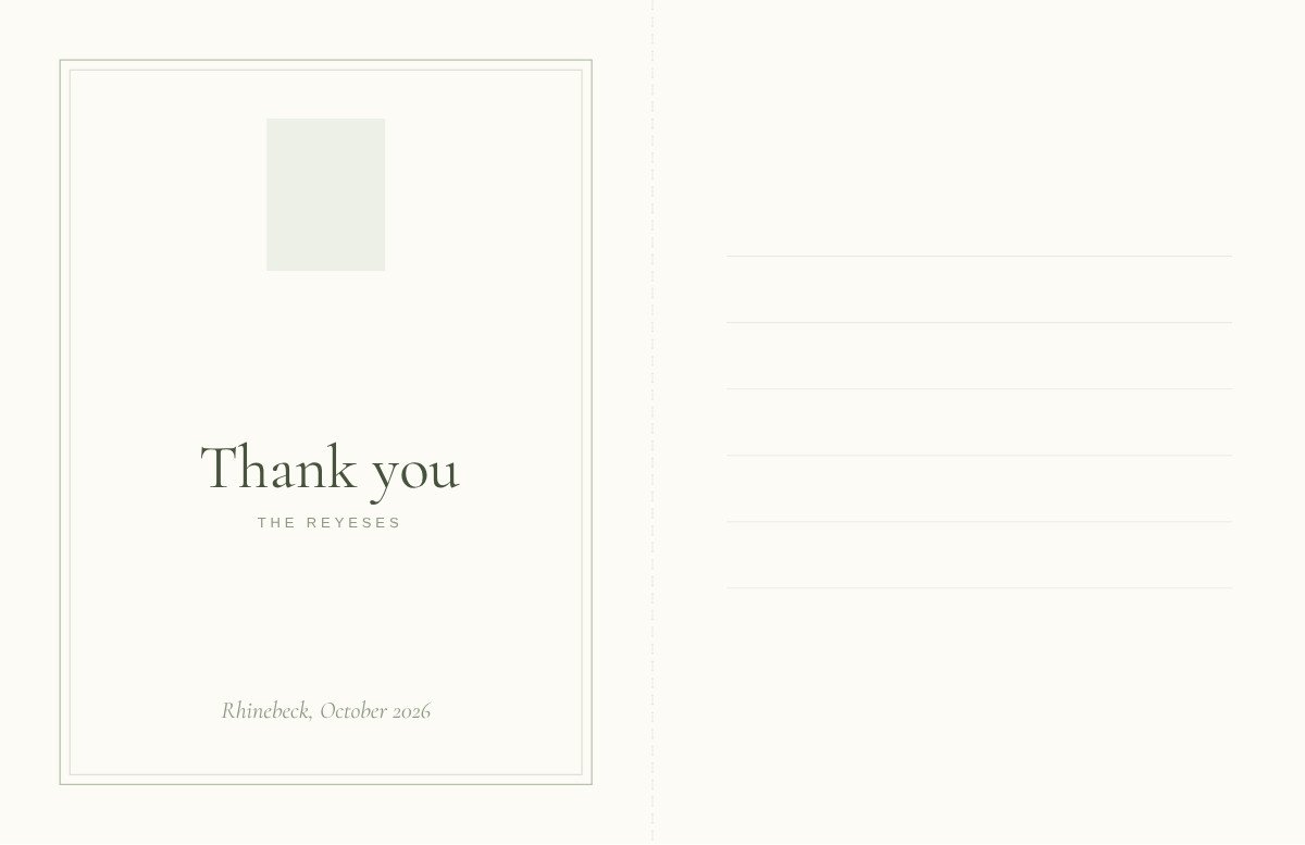 Ruled — botanical sage green wedding thank you card template, editable in Canva