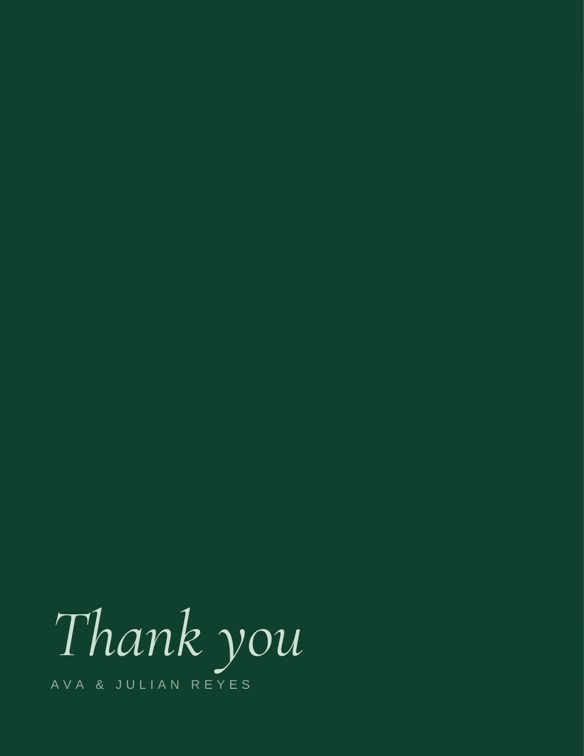 Frond — botanical emerald green wedding thank you card template, editable in Canva