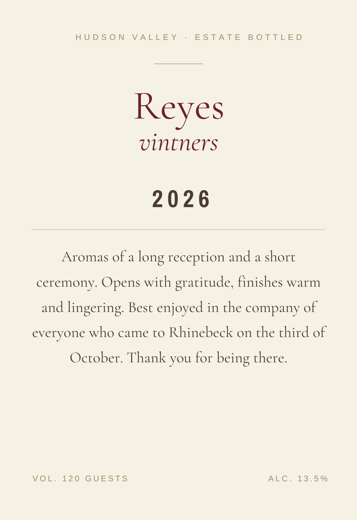 Vintner's Label — rustic burgundy wedding thank you card template, editable in Canva