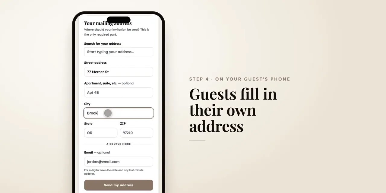 A guest filling in their mailing address on their phone