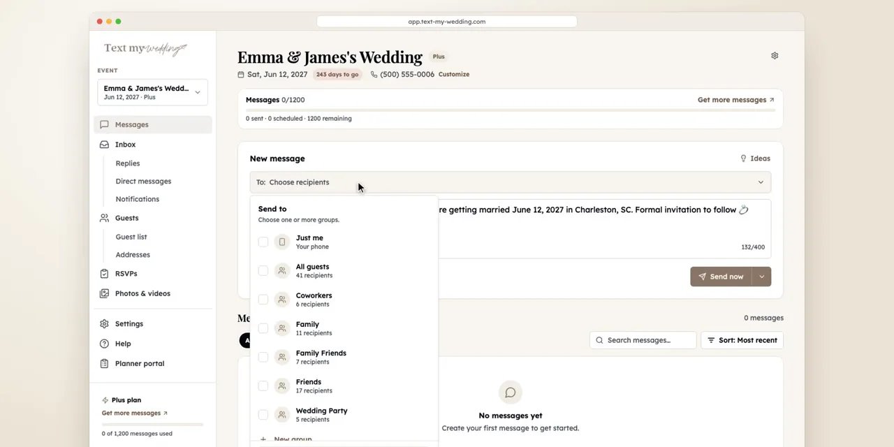 Writing a personalized message and choosing which guest groups get it