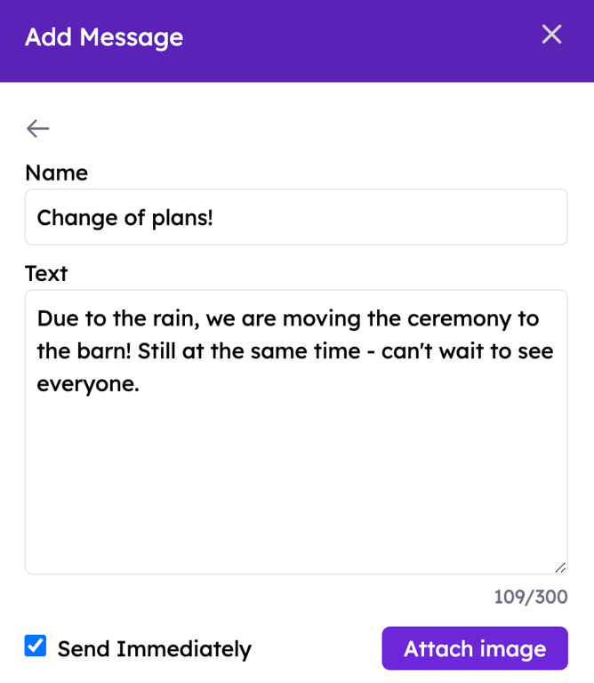 text my wedding send message modal