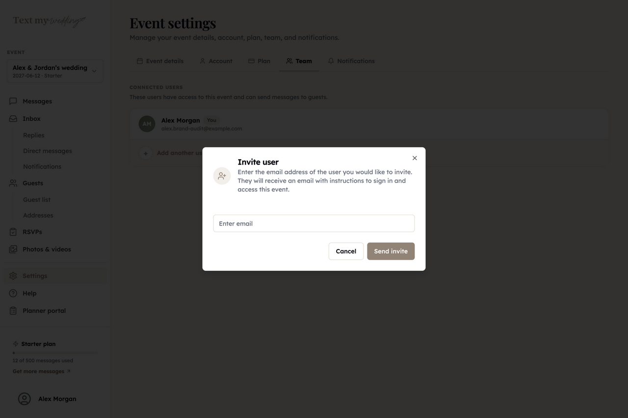 Invite a collaborator from the Team settings